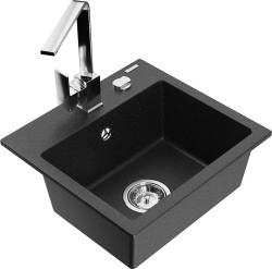 MEXEN/S - Milo granitový drez 1-miska vrátane batérie Rita, čierny/strieborný metalik (6505-73-670300-00)