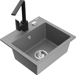MEXEN/S - Milo granitový drez 1-miska vrátane batérie Rita, šedý (6505-71-670300-70)