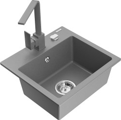 MEXEN/S - Milo granitový drez 1-miska vrátane batérie Rita, šedý (6505-71-670300-71)