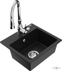 MEXEN/S - Milo granitový drez 1-miska vrátane batérie Savita, čierna (6505-77-672601-00)