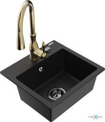 MEXEN/S - Milo granitový drez 1-miska vrátane batérie Savita, čierna (6505-77-672601-50-B)