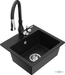 MEXEN/S - Milo granitový drez 1-miska vrátane batérie Savita, čierna (6505-77-672601-70)