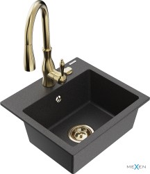 MEXEN/S - Milo granitový drez 1-miska vrátane batérie Savita, čierna kropenatá (6505-76-672601-50)