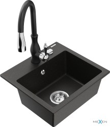MEXEN/S - Milo granitový drez 1-miska vrátane batérie Savita, čierna/zlatá metalik (6505-75-672601-70)