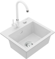 MEXEN/S - Milo granitový drez 1-miska vrátane batérie Telma, biela (6505-20-670200-20)