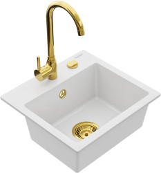 MEXEN/S - Milo granitový drez 1-miska vrátane batérie Telma, biela (6505-20-670200-50)