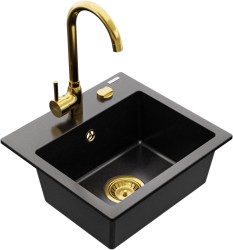 MEXEN/S - Milo granitový drez 1-miska vrátane batérie Telma, čierna (6505-77-670200-50)