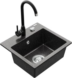MEXEN/S - Milo granitový drez 1-miska vrátane batérie Telma, čierna kropenatý (6505-76-670200-76)