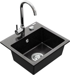 MEXEN/S - Milo granitový drez 1-miska vrátane batérie Telma, čierna/strieborný (6505-73-670200-00)