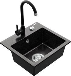 MEXEN/S - Milo granitový drez 1-miska vrátane batérie Telma, čierna/strieborný (6505-73-670200-70)