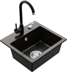 MEXEN/S - Milo granitový drez 1-miska vrátane batérie Telma, čierna/zlatý (6505-75-670200-70)