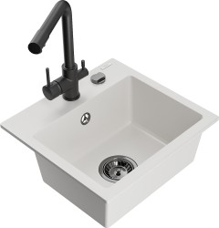 MEXEN/S - Milo granitový drez vrátane batérie Duero, biela (6505-20-671600-70)