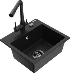 MEXEN/S - Milo granitový drez vrátane batérie Duero, čierna (6505-77-671600-70-B)