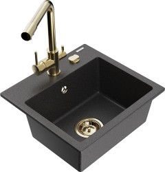 MEXEN/S - Milo granitový drez vrátane batérie Duero, čierna kropenatá (6505-76-671600-50)