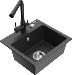 MEXEN/S - Milo granitový drez vrátane batérie Duero, čierna kropenatá (6505-76-671600-70)