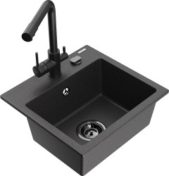 MEXEN/S - Milo granitový drez vrátane batérie Duero, čierna kropenatá (6505-76-671600-70-B)