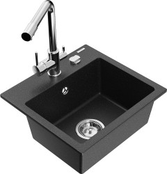 MEXEN/S - Milo granitový drez vrátane batérie Duero, čierna/strieborná metalík (6505-73-671600-00)
