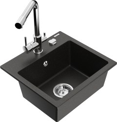 MEXEN/S - Milo granitový drez vrátane batérie Duero, čierna/zlatá metalik (6505-75-671600-00)