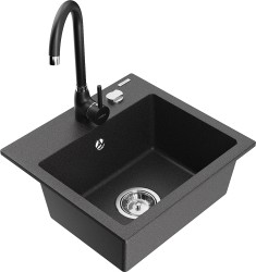 MEXEN/S - Milo granitový drez vrátane batérie Telma, čierna kropenatá (6505-76-670200-70)