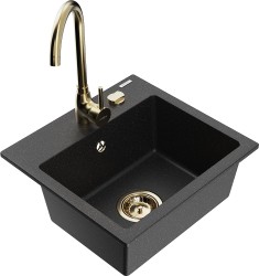 MEXEN/S - Milo granitový drez vrátane batérie Telma, čierna/strieborná (6505-73-670200-50)