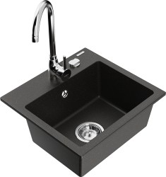 MEXEN/S - Milo granitový drez vrátane batérie Telma, čierna/zlatá (6505-75-670200-00)