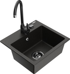 MEXEN/S - Milo granitový drez vrátane batérie Telma, čierna/zlatá (6505-75-670200-70-B)