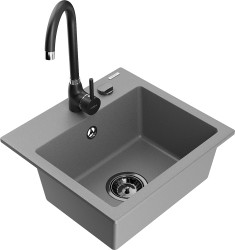MEXEN/S - Milo granitový drez vrátane batérie Telma, šedá (6505-71-670200-70-B)