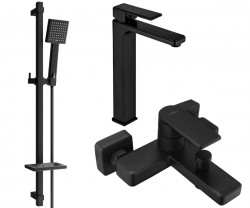 MEXEN/S - Mino DQ45 SET umývadlová batéria + vaňové s príslušenstvom, čierna (72413DQ45-70)