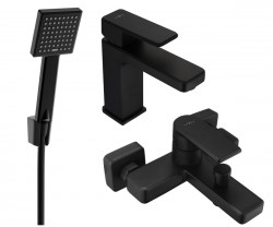 MEXEN/S - Mino R45 SET umývadlová batéria + vaňové s príslušenstvom, čierna (72403R45-70)