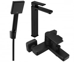 MEXEN/S - Mino R45 SET umývadlová batéria + vaňové s príslušenstvom, čierna (72413R45-70)