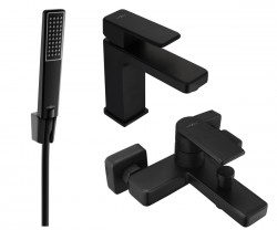 MEXEN/S - Mino R72 SET umývadlová batéria + vaňové s príslušenstvom, čierna (72403R72-70)