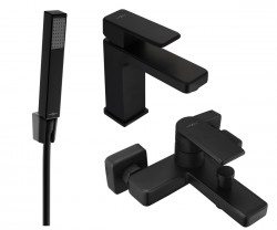 MEXEN/S - Mino R77 SET umývadlová batéria + vaňové s príslušenstvom, čierna (72403R77-70)