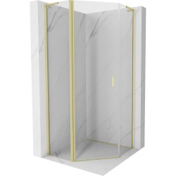 MEXEN/S - Mist L sprchový kút päťboký krídlový 90 x 90, transparent, zlato kartáčovaná (8A8L-090-090-55-00)