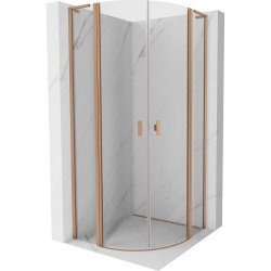 MEXEN/S - Mist L sprchový kút štvrťkruh, krídlové 90 x 90, transparent, meď kartáčovaná (8A32L-090-090-65-00)