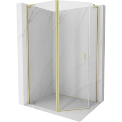 MEXEN/S - Mist Lsprchovací kút päťboký krídlový asymetrický 100x90, transparent, zlato kartáčovaná (8A8L-100-090-55-00)
