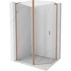 MEXEN/S - Mist Lsprchovací kút päťboký krídlový asymetrický 90x80, transparent, meď kartáčovaná (8A8L-090-080-65-00)