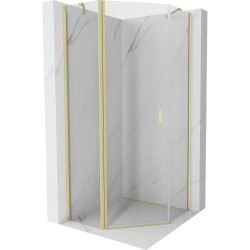 MEXEN/S - Mist sprchovací kút päťboký krídlový 100 x 100, transparent, zlato kartáčovaná (8A8-100-100-55-00)