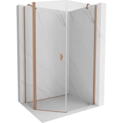 MEXEN/S - Mistsprchovací kút päťboký krídlový asymetrický 80 x 90, transparent, meď kartáčovaná (8A8-080-090-65-00)