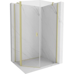 MEXEN/S - Mistsprchovací kút päťboký krídlový asymetrický 80 x 90, transparent, zlato kartáčovaná (8A8-080-090-55-00)