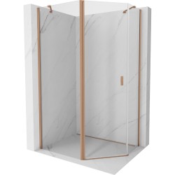 MEXEN/S - Mistsprchovací kút päťboký krídlový asymetrický 90 x 80, transparent, meď kartáčovaná (8A8-090-080-65-00)