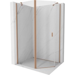 MEXEN/S - Mistsprchovací kút päťboký krídlový asymetrický 90 x 80, transparent, meď kartáčovaná (8A8-090-080-65-00)