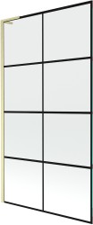 MEXEN/S - Next L vaňová zástena FIX 100 x 150, čierna vzor, zlatá kartáčovaná (895-100-000-03-77-55)