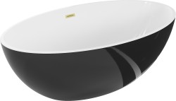 MEXEN/S - Nike voľne stojaca vaňa 175 x 100, biela/čierna, sifón a prepad meď kartáčovaná (54071751075-65)