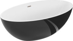 MEXEN/S - Nike voľne stojaca vaňa 175 x 100, biela/čierna, sifón a prepad nikel kartáčovaná (54071751075-97)