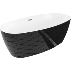 MEXEN/S - Olea voľne stojaca vaňa vzor 170 x 80, biela/čierna, sifón a prepad grafit metal (52821708075-95)