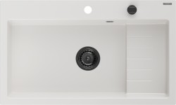 MEXEN/S - Omar granitový drez 800 x 480 mm, biela, čierny sifón (6520801005-20-B)