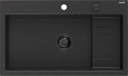 MEXEN/S - Omar granitový drez 800 x 480 mm, čierna/strieborná metalík, čierny sifón (6520801005-73-B)