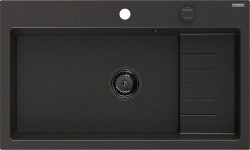 MEXEN/S - Omar granitový drez 800 x 480 mm, čierna/zlatá metalik, čierny sifón (6520801005-75-B)