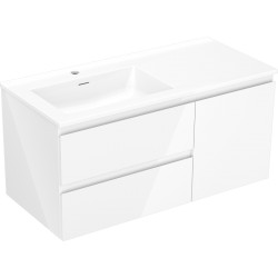 MEXEN/S - Orio kúpeľňová skrinka 100 cm s umývadlom Otis ľavá, 2S, 1D, biela lesk (91A13-10047-3-BBFFF00-W18L00)