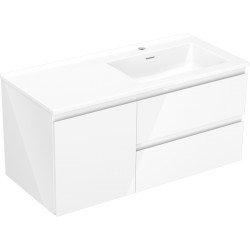 MEXEN/S - Orio kúpeľňová skrinka 100 cm s umývadlom Otis pravá, 2S, 1D, biela lesk (91A13-10047-3-BBFFF00-W18P00)